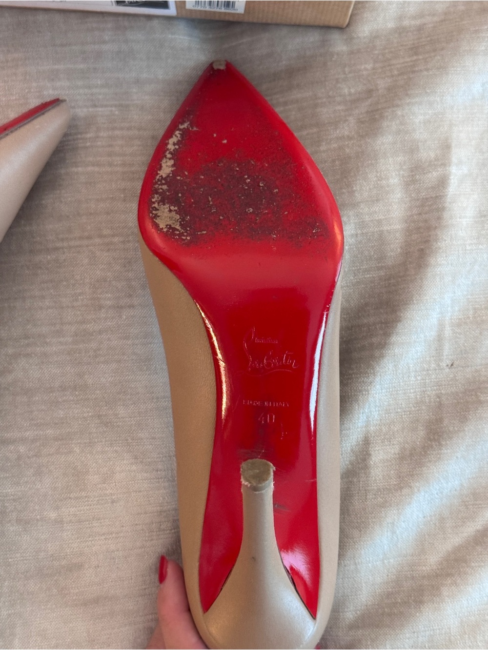Christian Louboutin Beige Pointed-Toe Leather Pumps - Picture 5 of 7